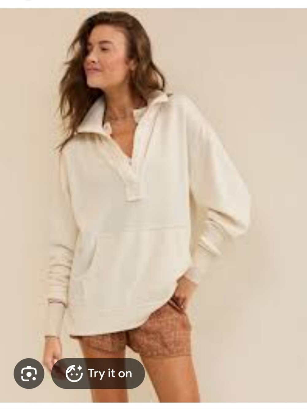 American Eagle Lived In Cream Wafle Weave Fuzzy Pullover With Front Pockets S